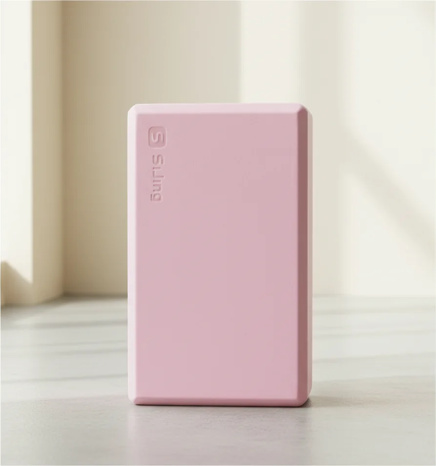 The pink block standing upright, its tallest position